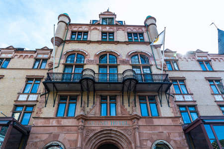 Lund, Sweden - August 30, 2019: Facade of the Grand Hotel, a classic building in Lund, Scania,...