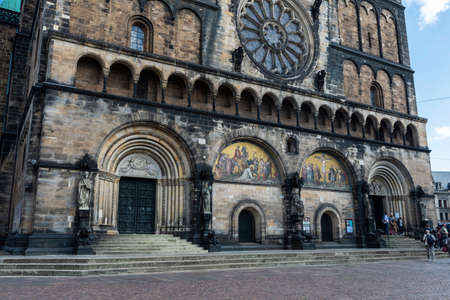Bremen, Germany - August 19, 2019: Entrance of the Bremen Cathedral with people around in the center of Bremen, Germanyのeditorial素材
