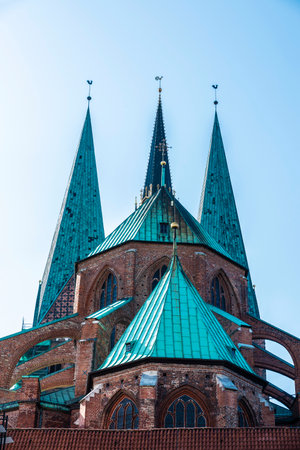 Rear facade of the LÃ¼beck Cathedral in the center of LÃ¼beck, Germanyの写真素材