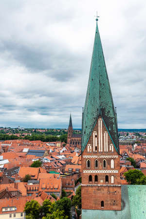 Panorama of LÃ¼neburg with St. Johannis or John the Baptist Church in the old town of Lunenburg, Lower Saxony, Germanyの写真素材