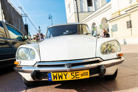 Warsaw, Poland - September 1, 2018: Old white Citroen DS parked on a street in the old town of Warsaw, Polandのeditorial素材