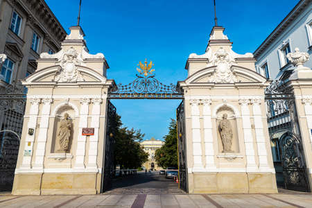 Warsaw, Poland - September 1, 2018: Entrance of the Warsaw University or Uniwersytet Warszawski in Krakowskie Przedmiescie in the old town of Warsaw, Polandのeditorial素材
