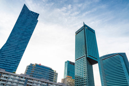 Warsaw, Poland - September 1, 2018: Luxury InterContinental Warszawa hotel, Zlota 44 and other modern skyscrapers in central Warsaw, Polandのeditorial素材