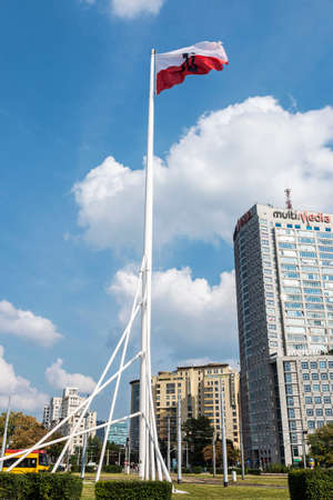Warsaw, Poland - September 2, 2018: Babka Tower and the Maszt Wolnosci or Liberty Flagpole, monument located on the Grouping AK Radoslaw in Warsaw, Polandのeditorial素材