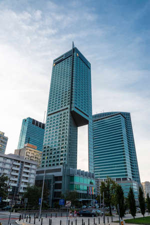 Warsaw, Poland - September 1, 2018: Luxury InterContinental Warszawa hotel and other modern skyscrapers in central Warsaw, Polandのeditorial素材