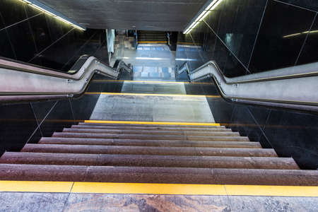 Staircase in an underground station in Warsaw, Polandの写真素材