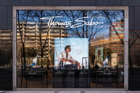 Barcelona, Spain - February 24, 2022: Thomas Sabo, jewelry in Diagonal avenue, a shopping street of...
