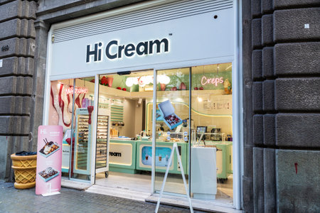 Barcelona, Spain - October 3, 2022: Display of a Hi Cream, ice cream store in Diagonal avenue, a...