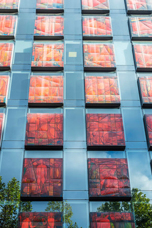 Barcelona, Spain - October 3, 2022: Facade of the Zurich Building, modern office building, located...