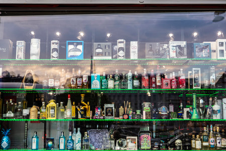 Vienna, Austria - October 14, 2022: Display of a Hash Marihuana and Cannabis shop and liquor store in Vienna, Austriaのeditorial素材