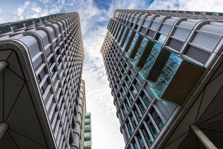 Vienna, Austria - October 16, 2022: Facade of Park Apartments AM Belvedere by Renzo Piano, modern skyscrapers with luxury flats in Belvedere quartier, Vienna, Austriaのeditorial素材