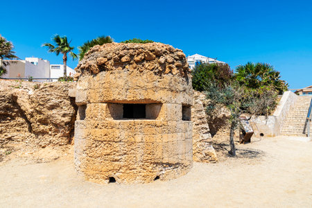 Spanish civil war bunker on the beach of L Ampolla in Tarragona; Catalonia; spainの写真素材