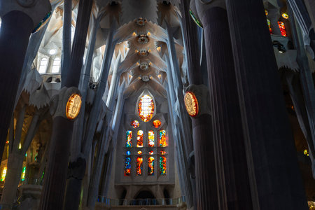 Barcelona, Spain - November 30, 2023: Interior of the Sagrada Familia or Church of the Holy Family, Catholic church designed by Catalan architect Antoni Gaudi in Barcelona, Catalonia, Spainのeditorial素材