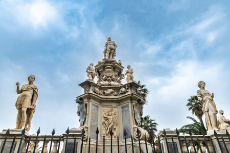 The Marble Theater or Teatro marmoreo, is a Baroque monument in front of Palazzo dei Normanni, Palermo, Sicily, Italyの写真素材