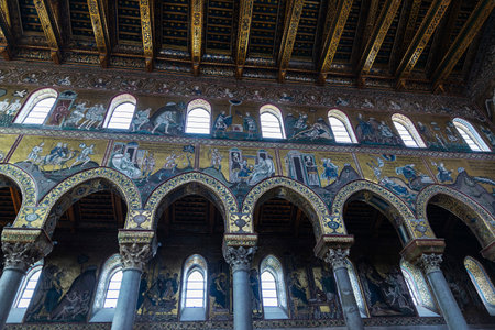 Interior of the Cathedral of Monreale or di Santa Maria Nuova in the old town of Monreale, Palermo,...