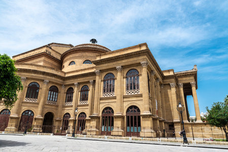 Facade of the Teatro Massimo Vittorio Emanuele in the center of Palermo, Sicily, Italy