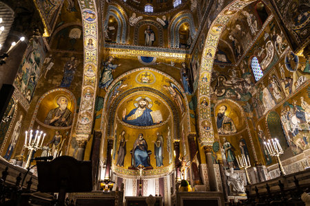 Pantocrator of the Palatine Chapel or Cappella Palatina in the old town of Palermo, Sicily, Italyのeditorial素材