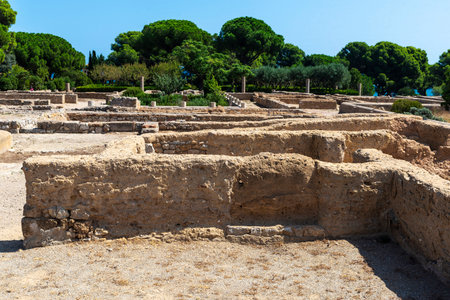 View of the Ruines d Empuries, Roman and Greek ruins located on the Costa Brava, Girona, Catalonia, Spainの写真素材