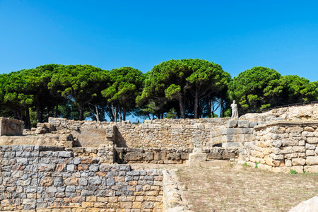 Statue of Aesclepius in the Ruines d Empuries, Roman and Greek ruins located on the Costa Brava, Girona, Catalonia, Spainの写真素材