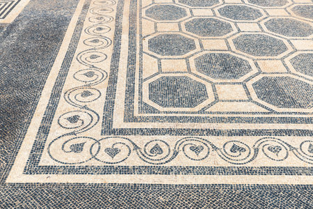 Mosaic in the domus of the Ruines d Empuries, Roman and Greek ruins located on the Costa Brava, Girona, Catalonia, Spainの写真素材