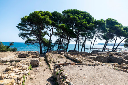View of the Ruines d Empuries, Roman and Greek ruins located on the Costa Brava, Girona, Catalonia, Spainの写真素材