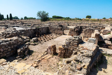 View of the Ruines d Empuries, Roman and Greek ruins located on the Costa Brava, Girona, Catalonia, Spainの写真素材