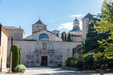 Church of the Reial Monestir or Royal Abbey of Santa Maria de Poblet, Tarragona, Catalonia, Spainの写真素材
