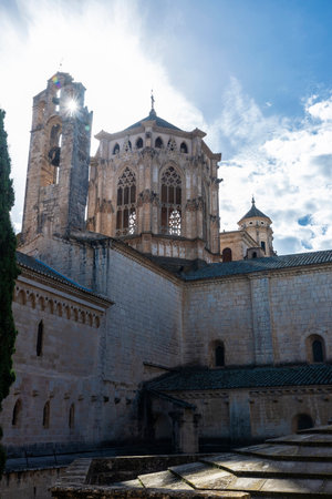 Bell tower of the Reial Monestir or Royal Abbey of Santa Maria de Poblet, Tarragona, Catalonia, Spainの写真素材
