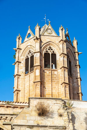 Bell tower of the Abbey or Monastery of Santa Maria de Vallbona de les Monges, Tarragona, Catalonia, Spainの写真素材