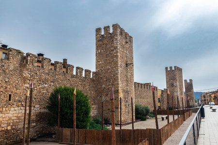 Fortified walls of the town of Montblanc, Tarragona, Catalonia, Spainの写真素材