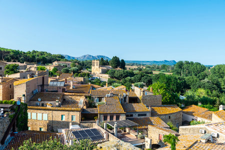 Overview with typical houses of the rustic village of Peratallada, Girona, Catalonia, Spainの写真素材
