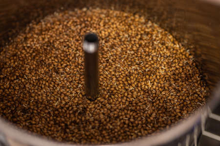 kettle pot for brewing beer with wheat malt, barley and water.の写真素材