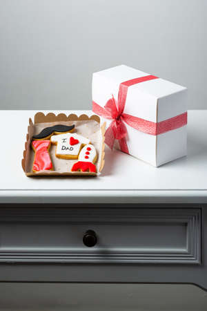 assortment box of handmade cookies as a gift for fathers dayの写真素材