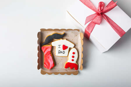 assortment box of handmade cookies as a gift for fathers dayの写真素材