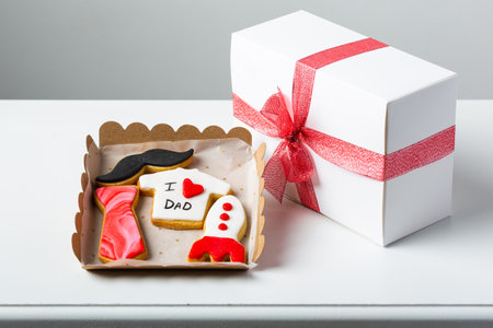 assortment box of handmade cookies as a gift for fathers dayの写真素材
