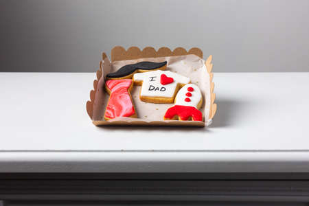 assortment box of handmade cookies as a gift for fathers dayの写真素材