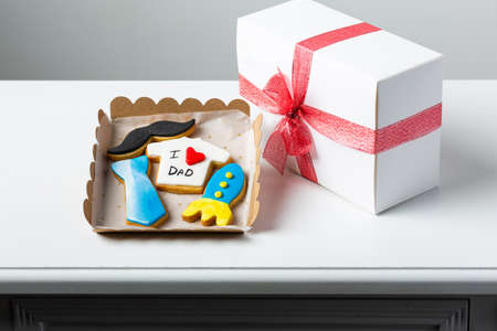 assortment box of handmade cookies as a gift for fathers dayの写真素材