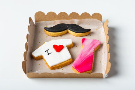 assortment box of handmade cookies as a gift for fathers dayの写真素材