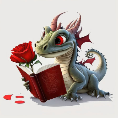 illustration Cute Dragon with a Rose and a Book, Sant Jordi, generative AIの写真素材