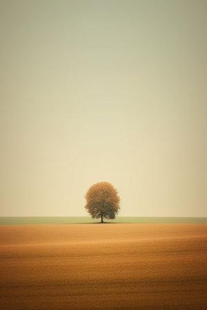 Superb Minimalism tree in Autumn Landscape, generative IAの素材