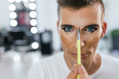 Drag queen making up alone behind the scenesの写真素材