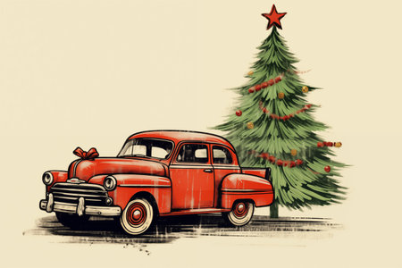 retro Christmas tree ornament illustrationの素材