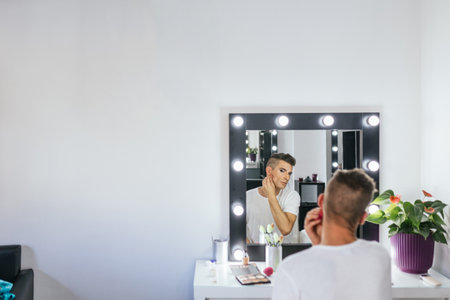 A drag queen getting ready for the showの写真素材