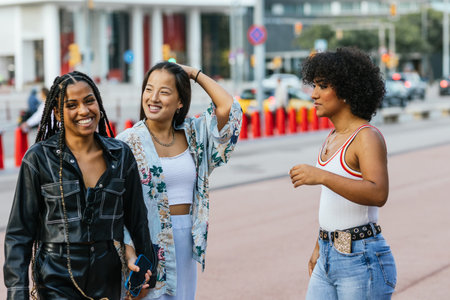 Transgender and friends having fun in the streetの写真素材
