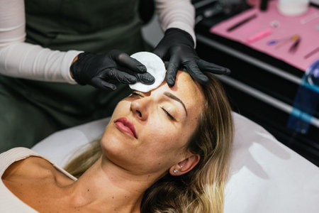 Professional microblading session for perfect eyebrowsの写真素材