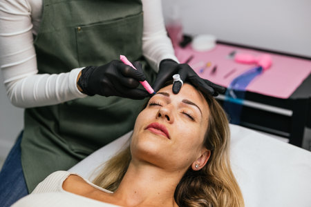 Professional microblading procedure in cosmetology clinicの写真素材