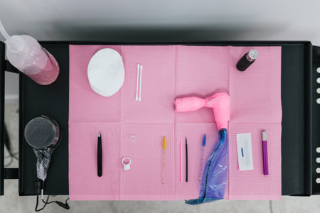 Microblading tattoo tools on workstationの写真素材