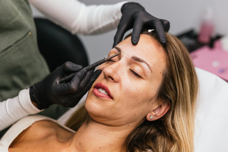 Preparing for perfect brows, eyebrow design prior to microbladingの写真素材