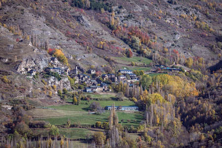 Towns and autumn colors in the Catalan Pyreneesの写真素材