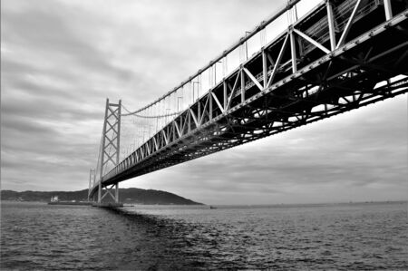 Akashi bridge in Japan in black and whiteの写真素材